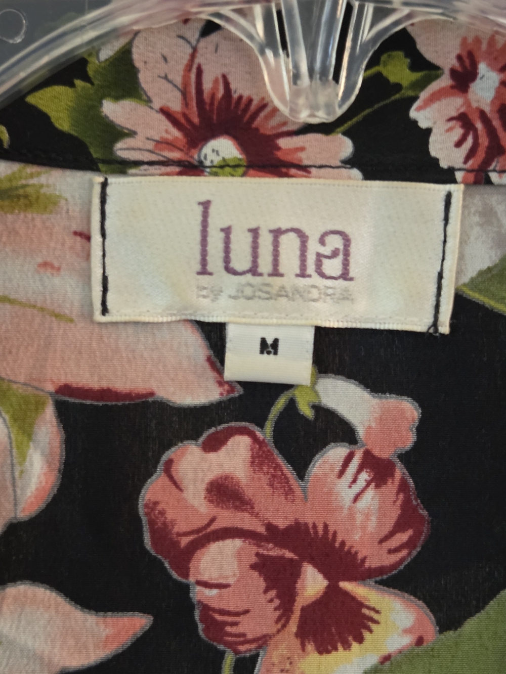 Luna Floral Open-Front Duster Cover-Up - Black with Pink & Green Floral - Size M - Picture 3 of 3